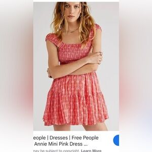 Free People 'Sweet Annie' Mini Pink Dress Smocked Bodice - Size XS extra small